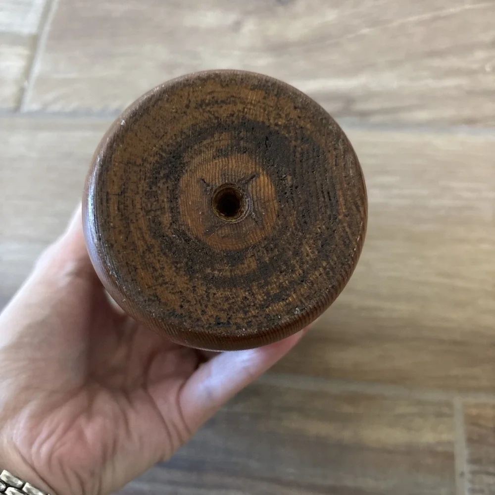 Vintage Wooden Jar Painted Brown Flowers Accent‎ 5